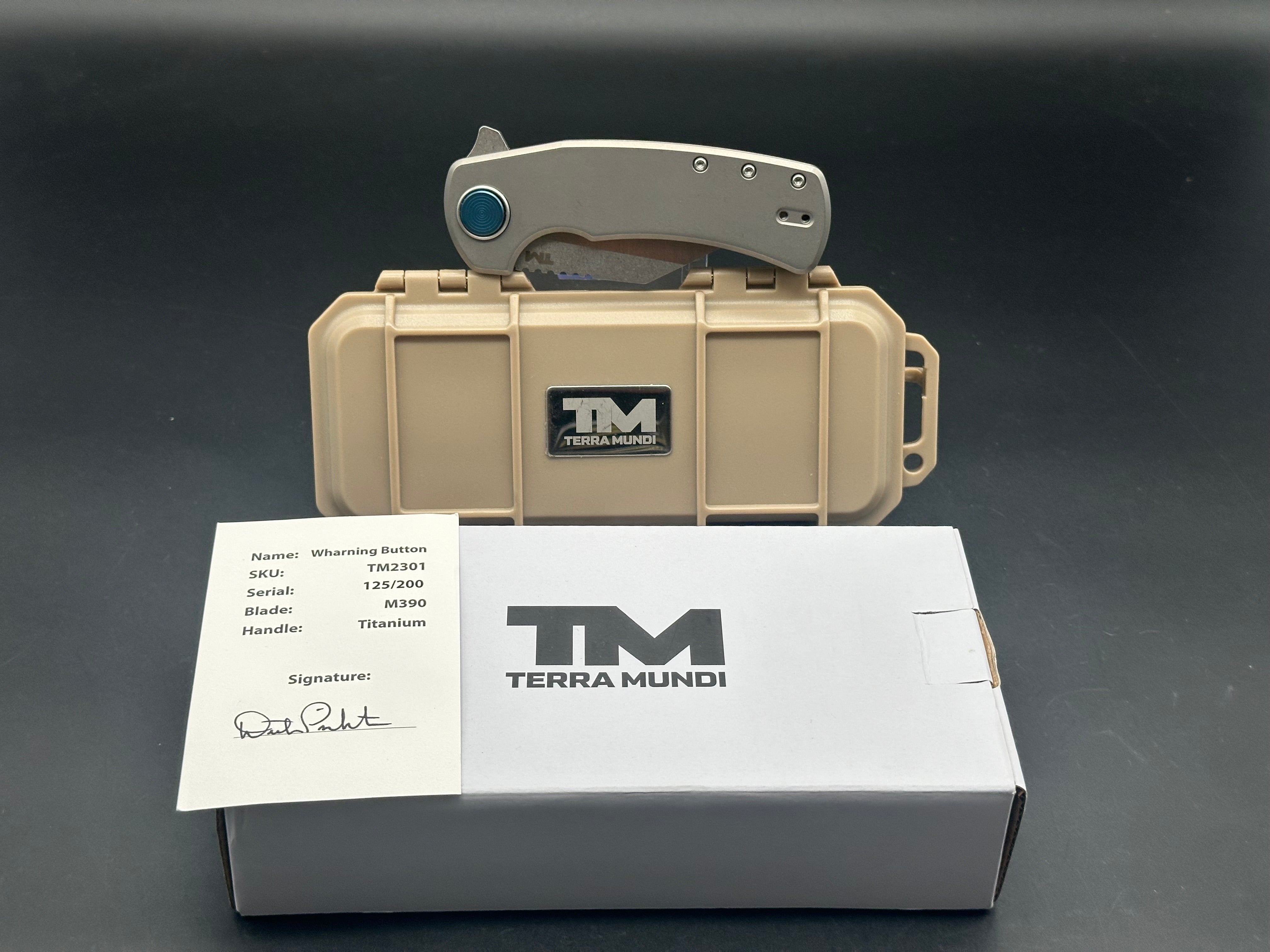 BEYOND EDC Limited Edition Button Lock Knife - Gray Stonewash Titanium Handle, M390 Steel Blade - Perfect for Outdoor Camping, Hiking & Everyday Carry