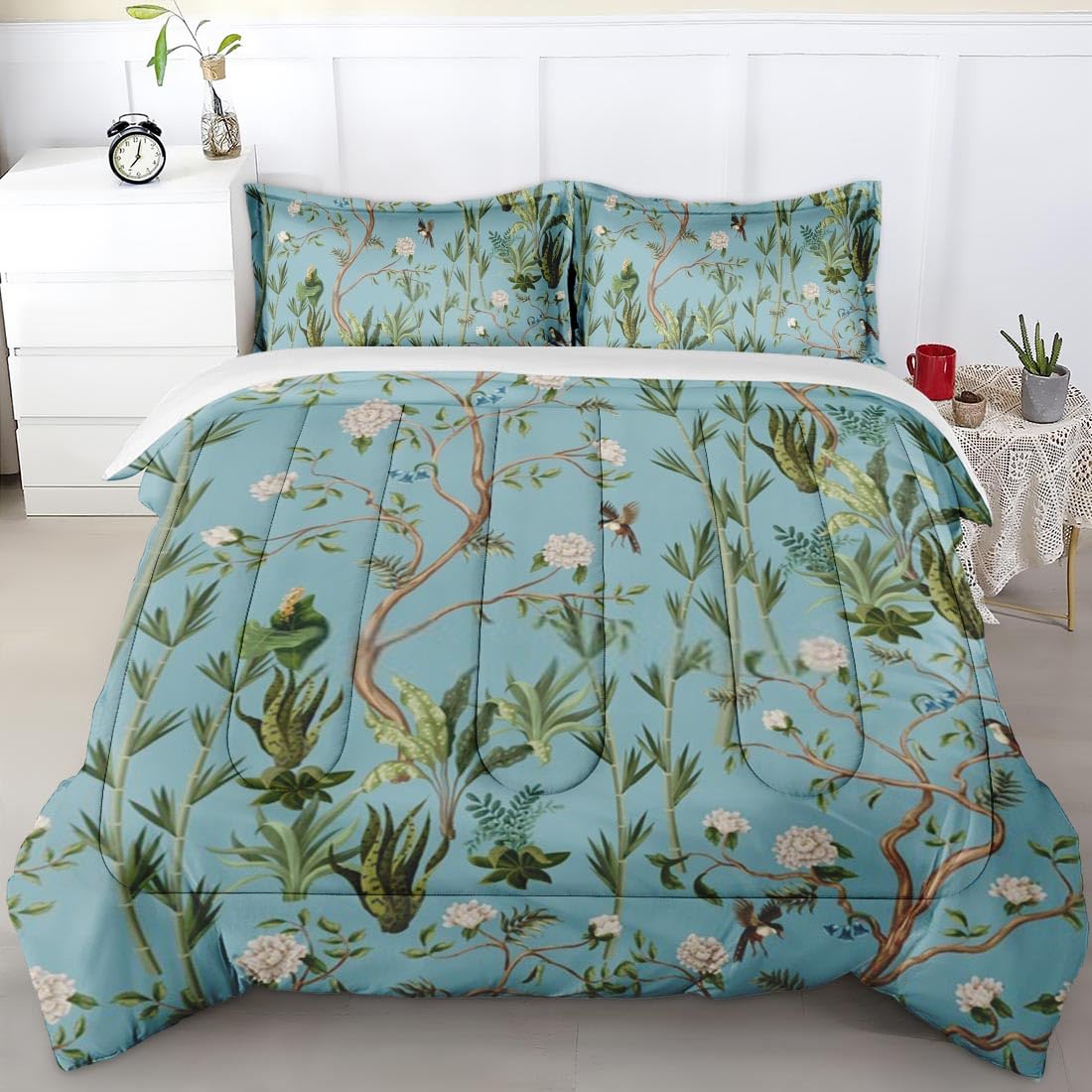Twin Size Comforter Set - Tree Chinoiserie Bird Design Bedding for Kids & Adults | Chinese Painting Floral Duvet Cover with Pillowcases | Perfect for Bedroom Decor, Guest Rooms & Cozy Retreats