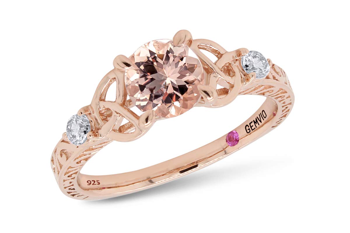 1.10 CT Blush Pink Morganite & Diamond Celtic Knot Infinity Ring - Sterling Silver Solitaire Engagement Wedding Promise Ring for Women - Perfect Valentine's Day, Anniversary & Romantic Gift for Her - Ideal for Proposals, Weddings, Date Nights & Special Occasions