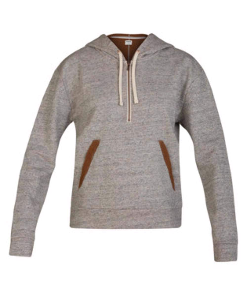 Hurley Women's Two Faced Sherpa Lined Crop Pullover Half Zip Sweatshirt - Grey Heather, Size S | Cozy Winter Fleece Top for Casual Wear & Outdoor Activities