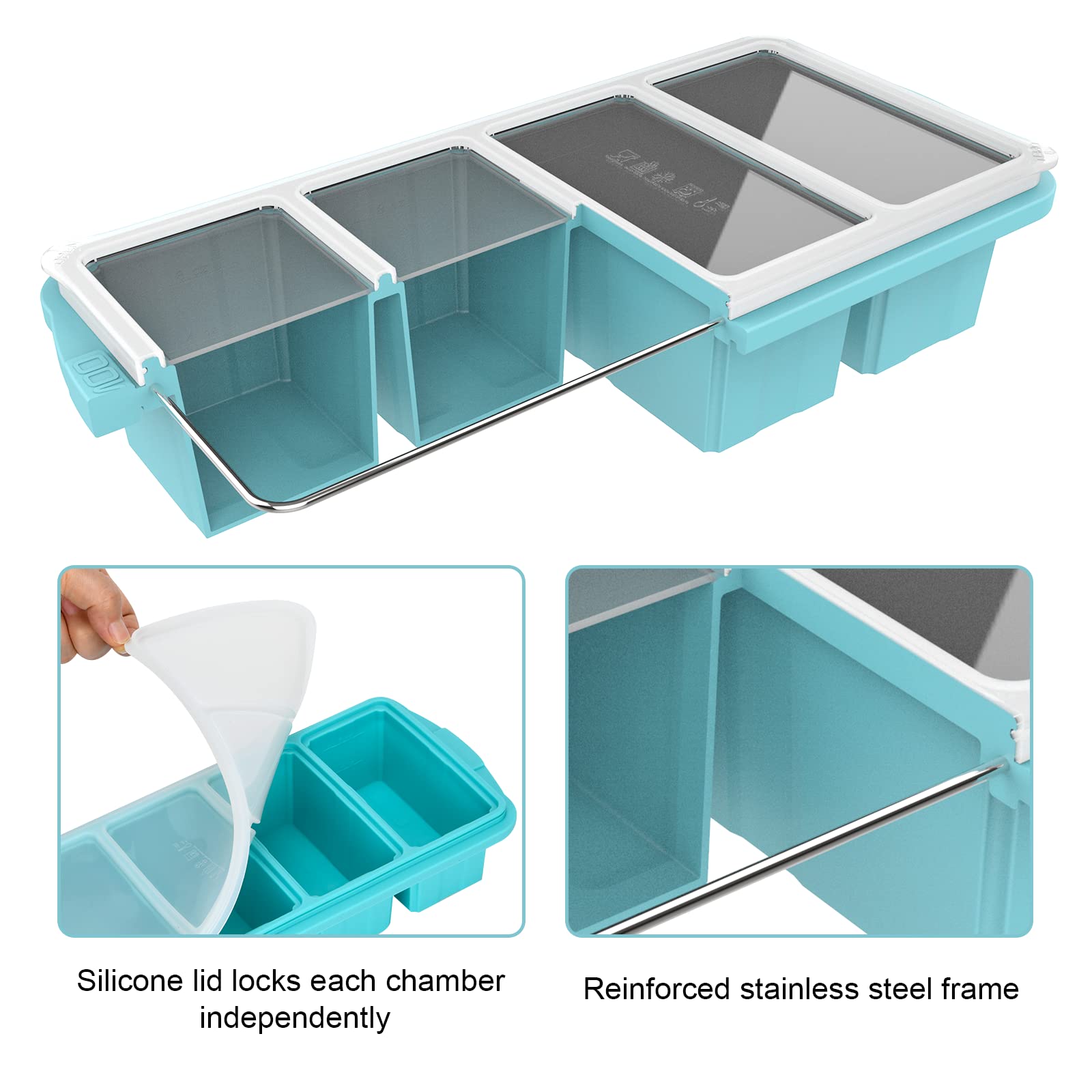Silicone Freezing Tray with Lid - Large Non-Stick Ice Cube Tray for Soups, Broths & Sauces | 4 Compartment Freezer Container | Oven & Dishwasher Safe | Perfect for Meal Prep, Baby Food & Liquid Diet Storage