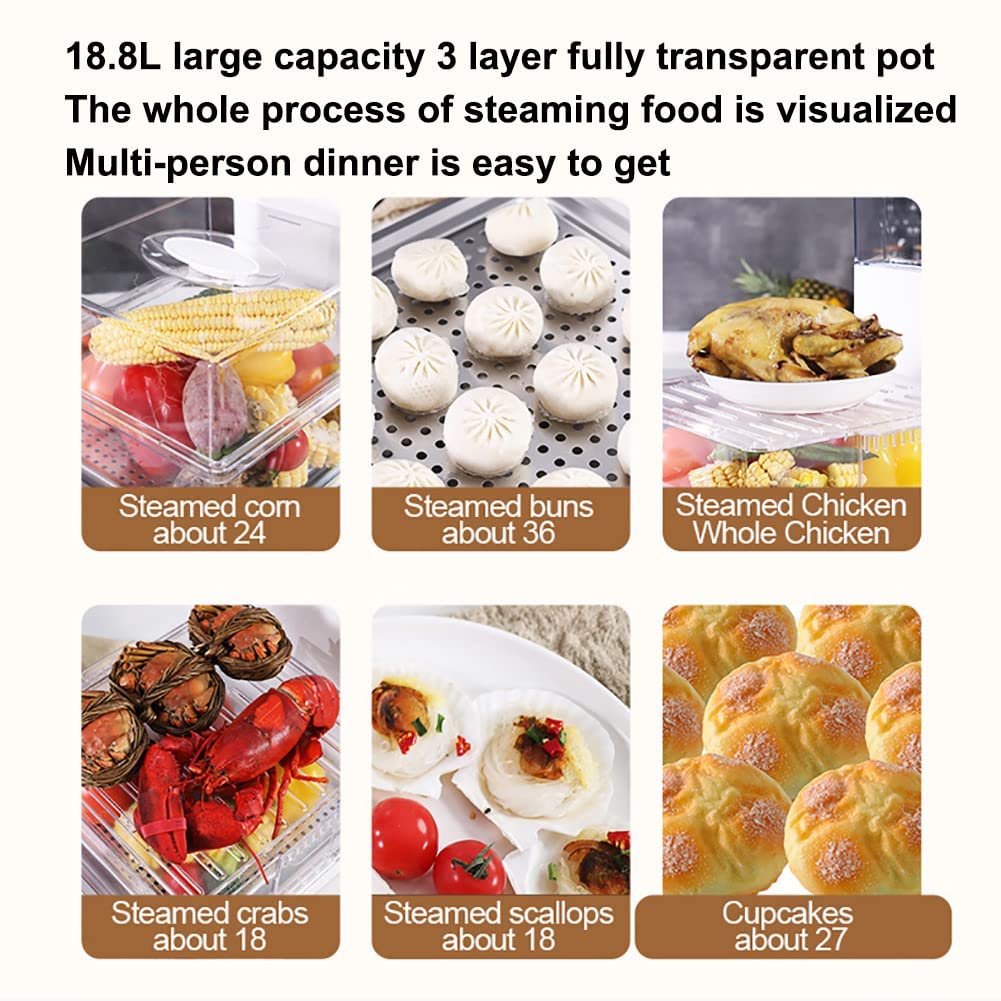 ARWIC 1500W Foldable 3-Tier Electric Food Steamer | 18.8L Large Capacity BPA-Free Vegetable Meat Fish Rice Cooker | 60-Minute Timer with Removable Baskets | Perfect for Home Kitchen, Meal Prep & Healthy Cooking