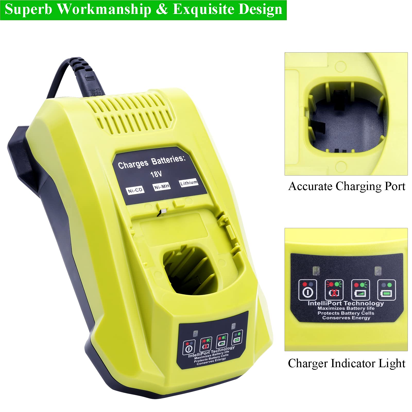 Lasica Replacement Battery Charger for Ryobi P117 18V - Compatible with Ryobi ONE+ Plus 12V-18V Cordless Power Tools - Perfect for Drills, Saws & Outdoor Equipment Charging