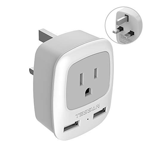 TESSAN UK Travel Adapter with 2 USB Ports - Type G Plug Converter for USA to UK, Ireland, Scotland, Qatar & Hong Kong - Perfect for Charging Phones, Laptops & Devices While Traveling Abroad