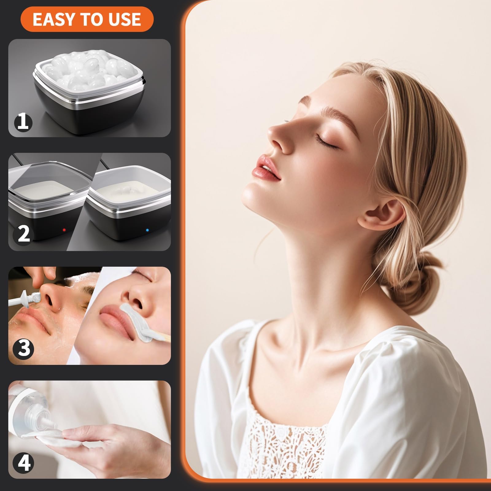 Nose Wax Kit for Hair Removal - 100g Wax, Mini Wax Warmer, 10 Applicators, 30 Nose Hair Sticks, 2 Silicone Pots & Organizer Bag - Waxing Kit for Women & Men (Black) - Perfect for Home Spa & Facial Grooming