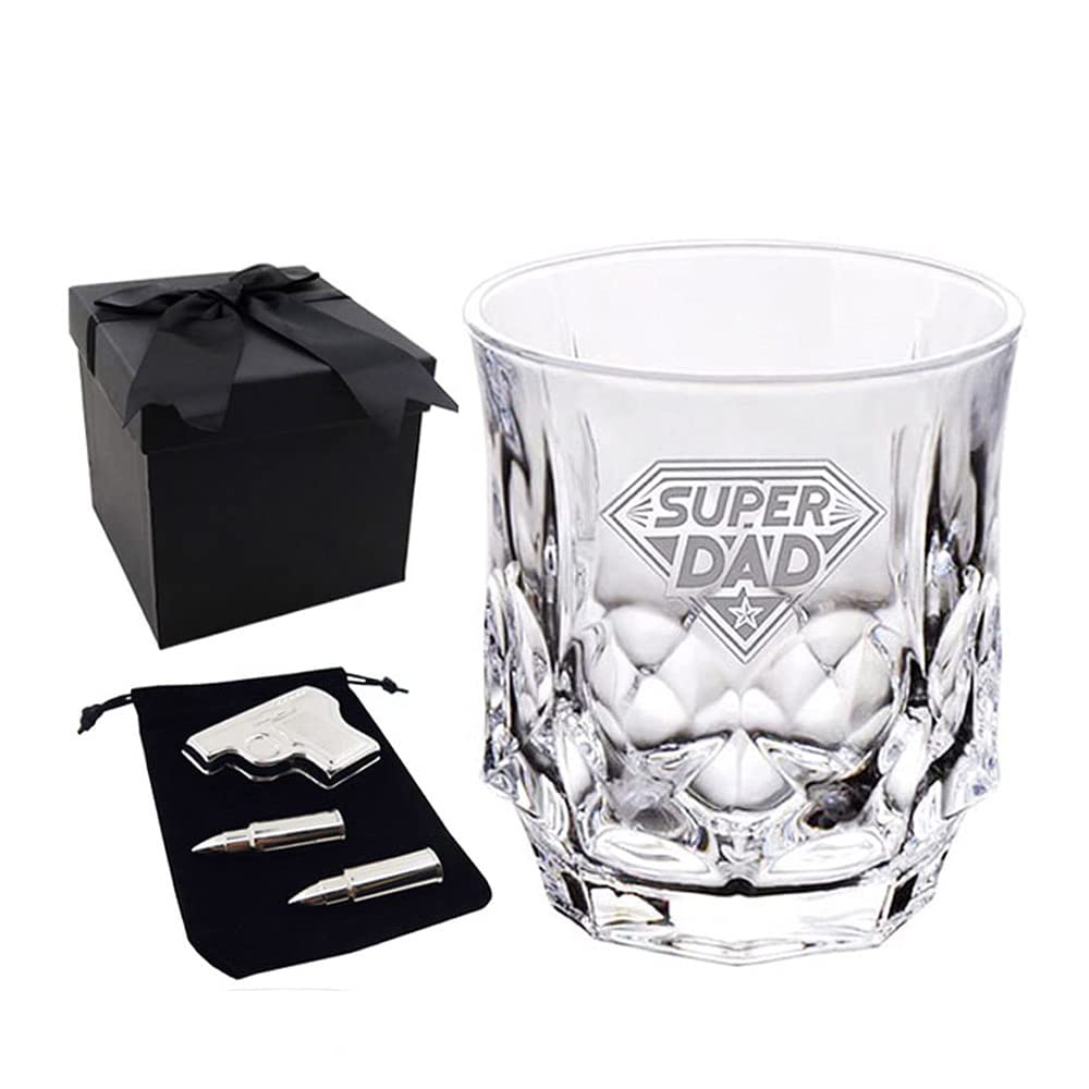 Personalized Superdad Whiskey Glass Set - Handmade Etched Crystal Tumbler for Father's Day, Christmas & Birthday Gifts | Perfect for Bourbon, Scotch & Whiskey Lovers at Home Bar or Office