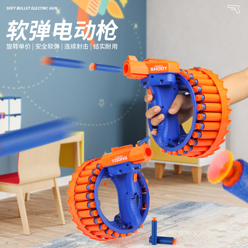 Electric Automatic Foam Dart Blaster Toy - High-Speed Rotating Burst Pistol for Outdoor Nerf Battles & Backyard Games (Orange)