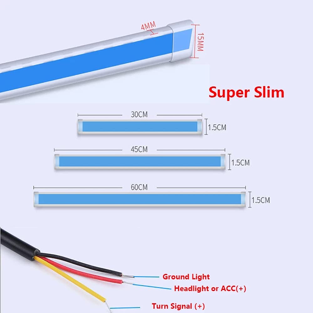 30cm/45cm/60cm LED Headlight Strip Tube Light - Flexible Dual Color White & Amber Daytime Running Lights - Waterproof DRL Neon Lights with Turn Signal & Sequential Switchback (Ice Blue/Yellow) - Perfect for Car Customization, Motorcycle Accents & Truck Lighting Upgrades