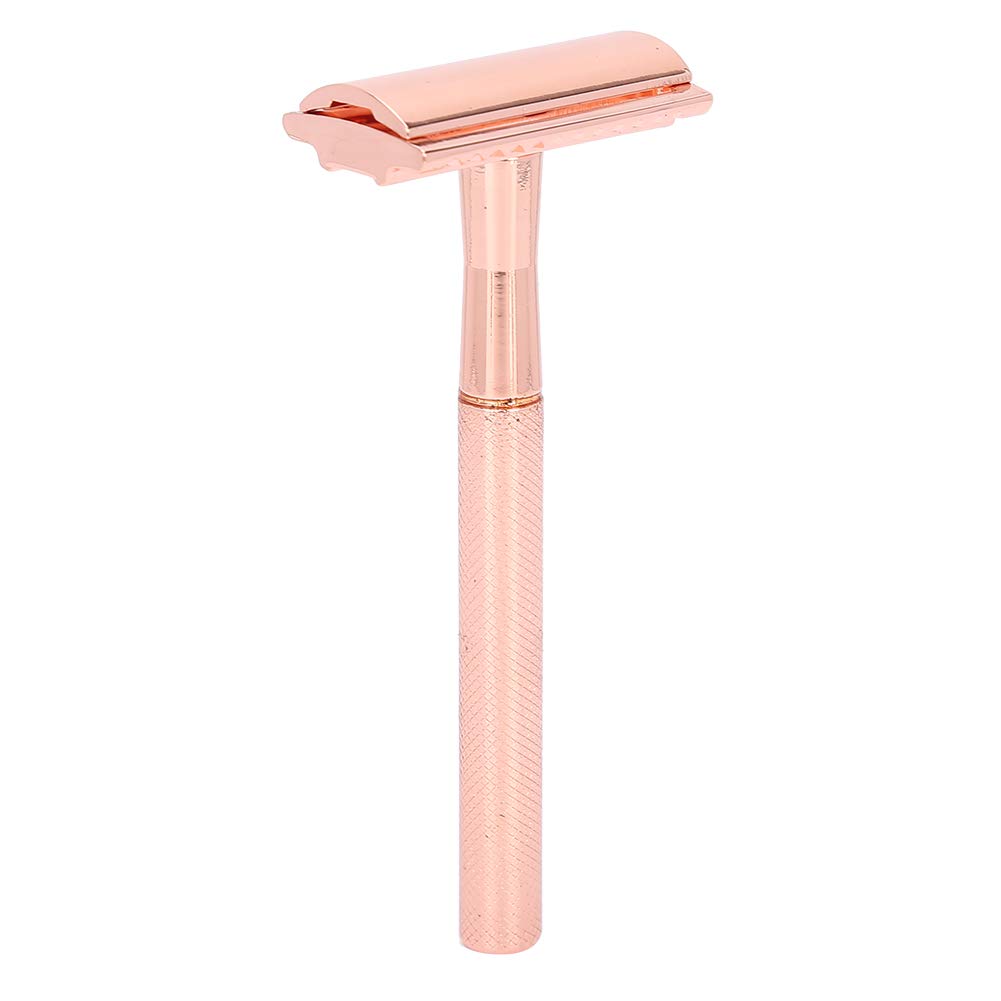 Premium Double Edge Safety Razor for Men - Classic Zinc Alloy Rose Gold Shaving Razor with Non-Slip Handle & Double Sided Blade - Perfect for Face & Body Shaving at Home or Travel