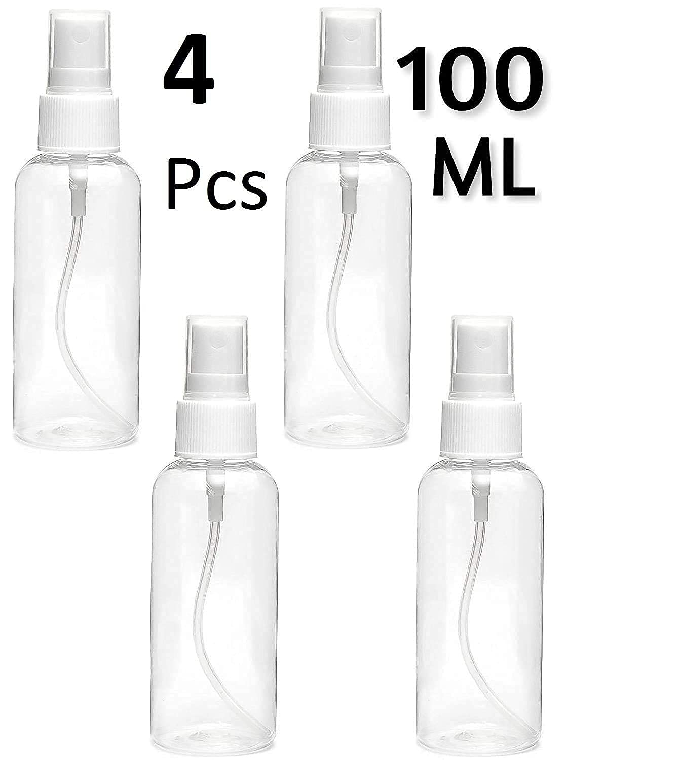 BluBasket 4-Pack 100ml Clear Plastic Spray Bottles - Fine Mist Sprayer for Perfume, Essential Oils, Aromatherapy, Cleaning & Travel | Refillable Empty Bottles for Liquids, Makeup & Car Care | Portable & Durable Design