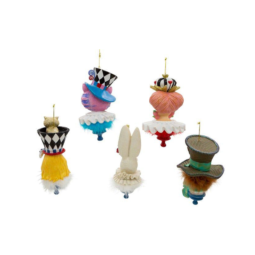 6-Piece Holly Hats™ Alice in Wonderland Themed Christmas Ornament Set - Whimsical Tea Party Decor for Tree, Gift, and Disney-Themed Holiday Decorations