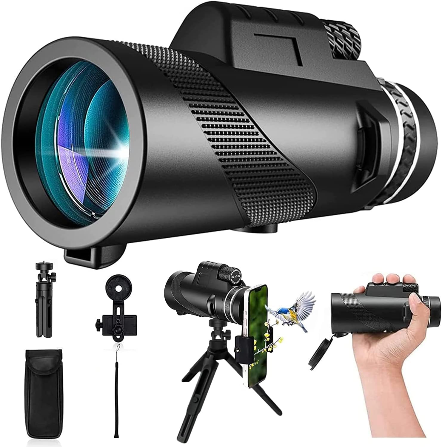 80x100 High Power Monocular Telescope for Adults - HD Smartphone Compatible for Stargazing, Hunting, Bird Watching | Perfect for Outdoor Activities, Travel, Camping & Hiking Adventures