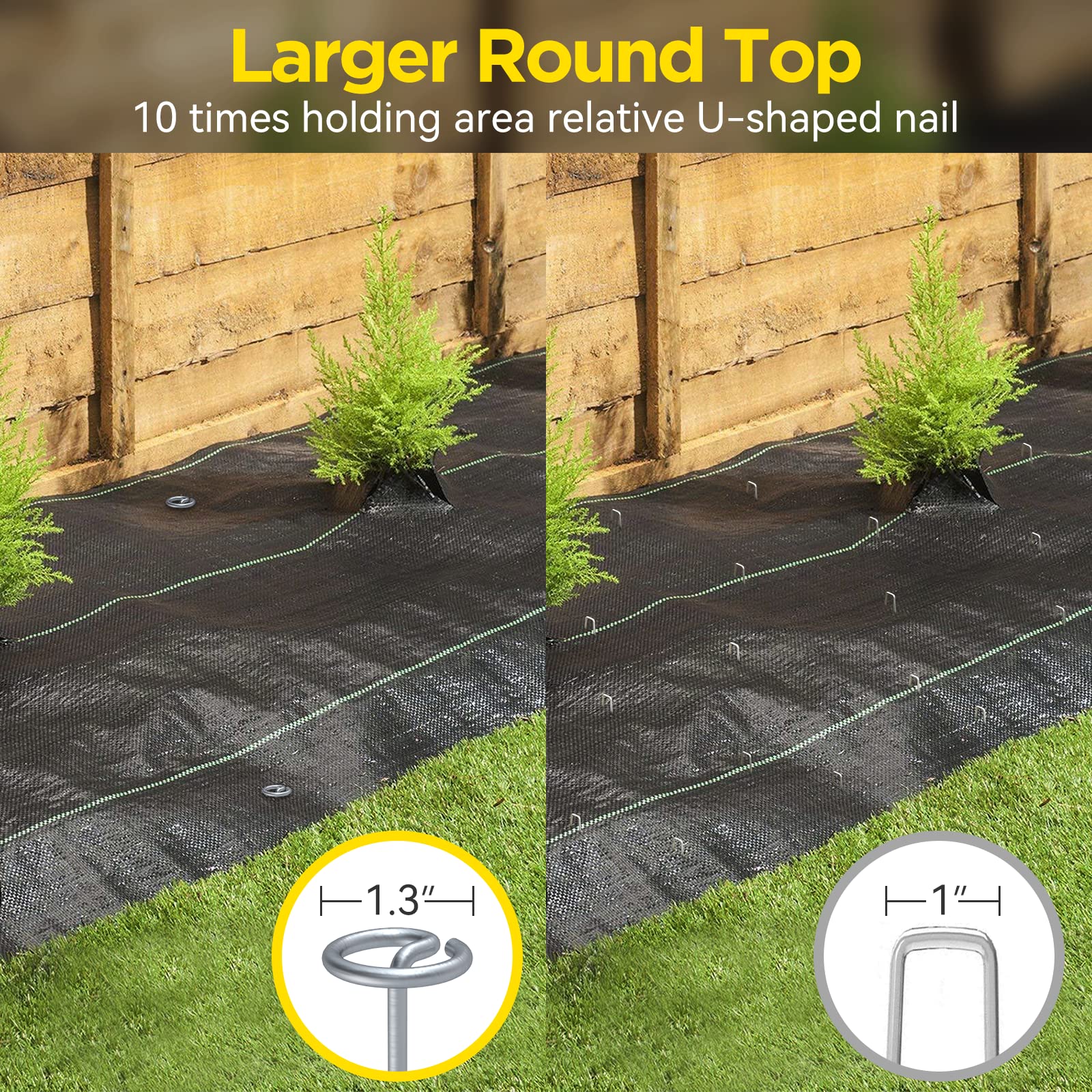 **8 Gauge Thickened Landscape Fabric Pins - 120 Pcs Heavy Duty 6 Inch Galvanized Garden Staples with Circle Top for Strong Holding Power | Ideal for Weed Barrier, Ground Cover, and Erosion Control**