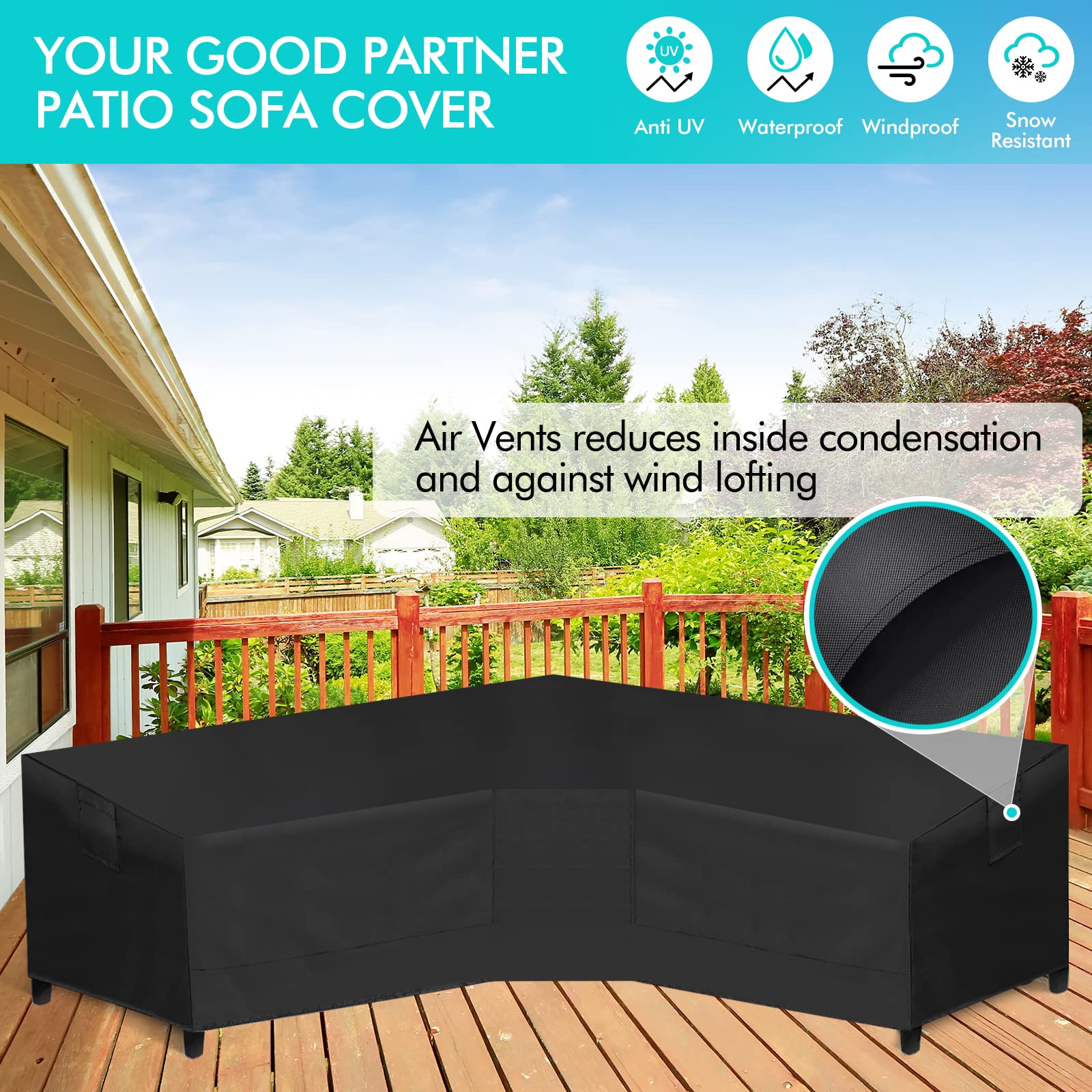 WLEAFJ Waterproof Heavy Duty Outdoor V-Shaped Sectional Sofa Cover - 89