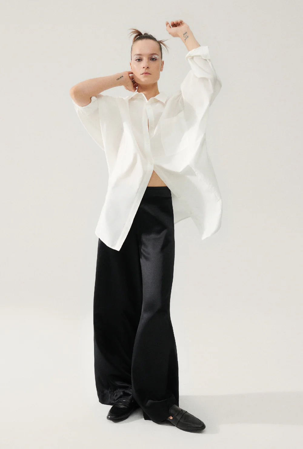 Premium Cotton Silk Blend Round Neck Shirt for Women - Soft & Breathable White Blouse for Casual & Office Wear