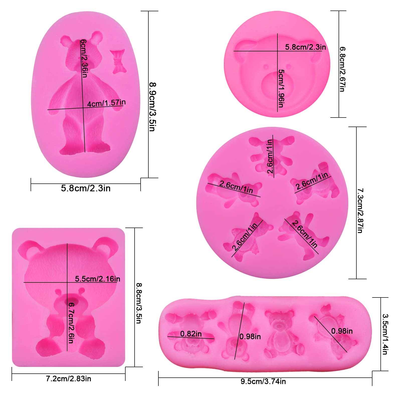 5-Piece Bear Silicone Mold Set - Valentine's Day Chocolate & Fondant Molds for Candy, Gum Paste, Polymer Clay - Perfect for Cake Decorating, DIY Crafts & Baking Gifts