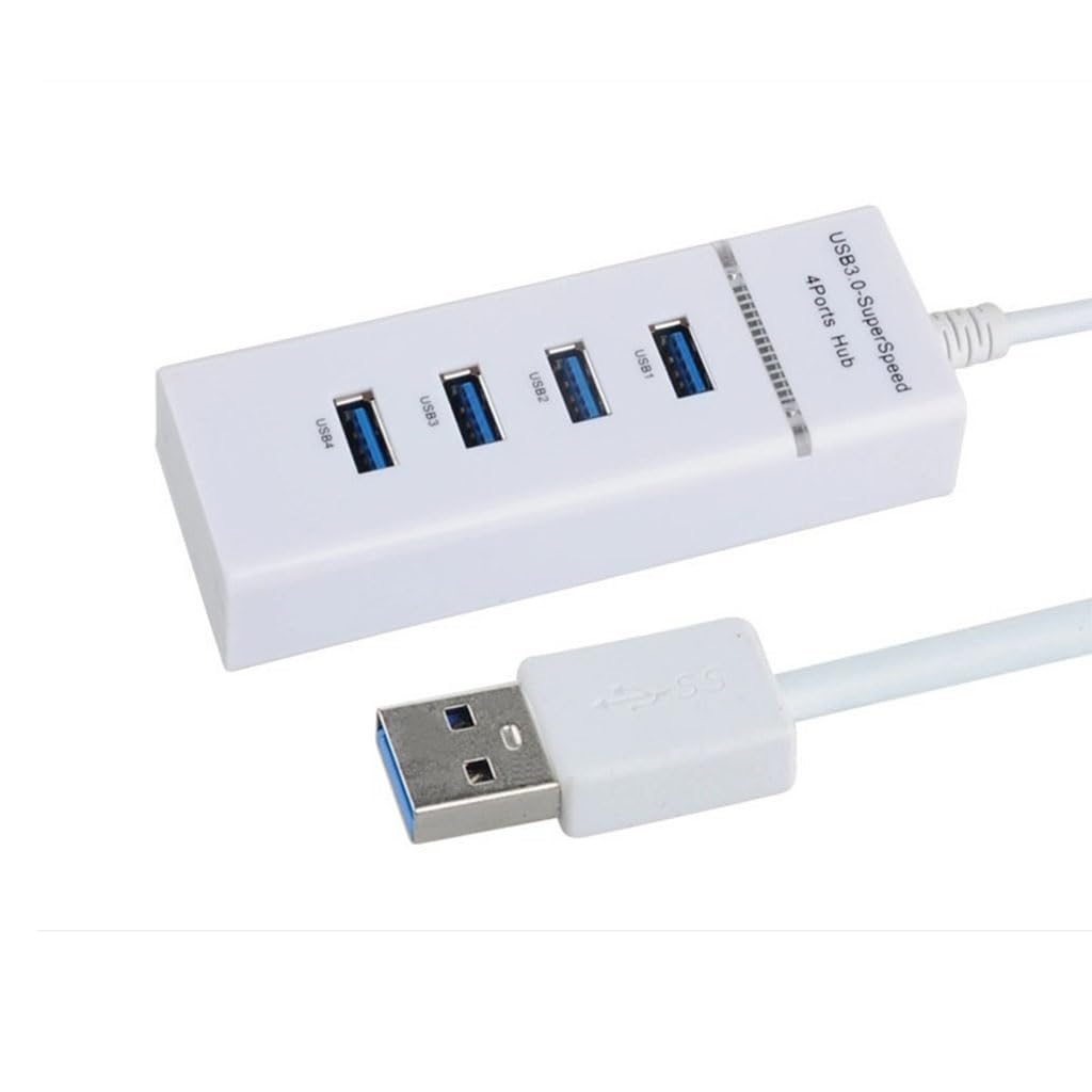 高速USB 3.0/2.0四合一集线器带LED灯，适用于笔记本电脑、PC电脑的多端口USB分线器，提升办公与娱乐效率