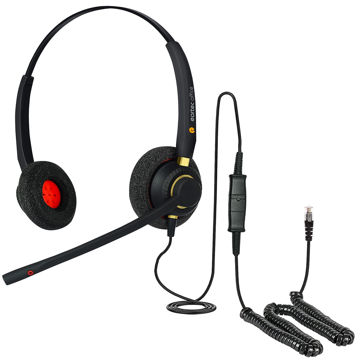 Eartec Professional Office Headset for Polycom VVX 600/601/1500/150/250/350/450 VoIP Phones - Noise Cancelling Dual Ear Headset with Free RJ9 Cable - Ideal for Call Centers, Remote Work & Business Communications