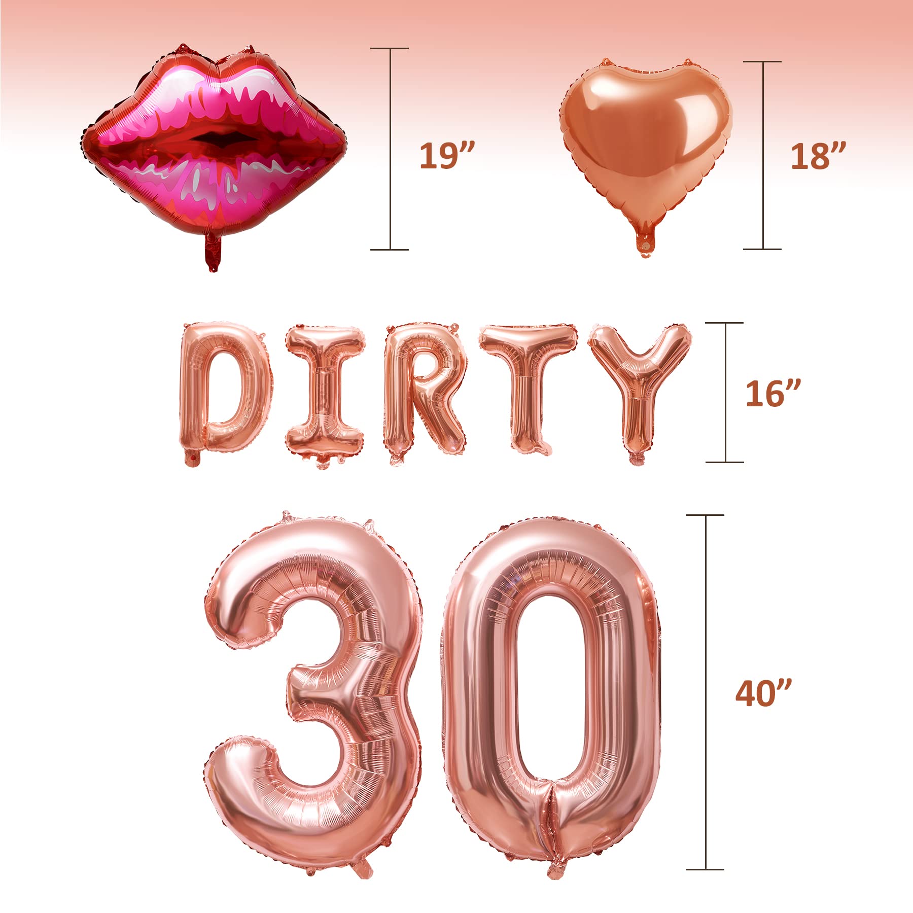 30th Birthday Decorations Set - Rose Gold Happy Birthday Banner, Foil Curtains, Dirty 30 Balloons & Sash for Women - Perfect for Birthday Parties, Milestone Celebrations & Photo Backdrops