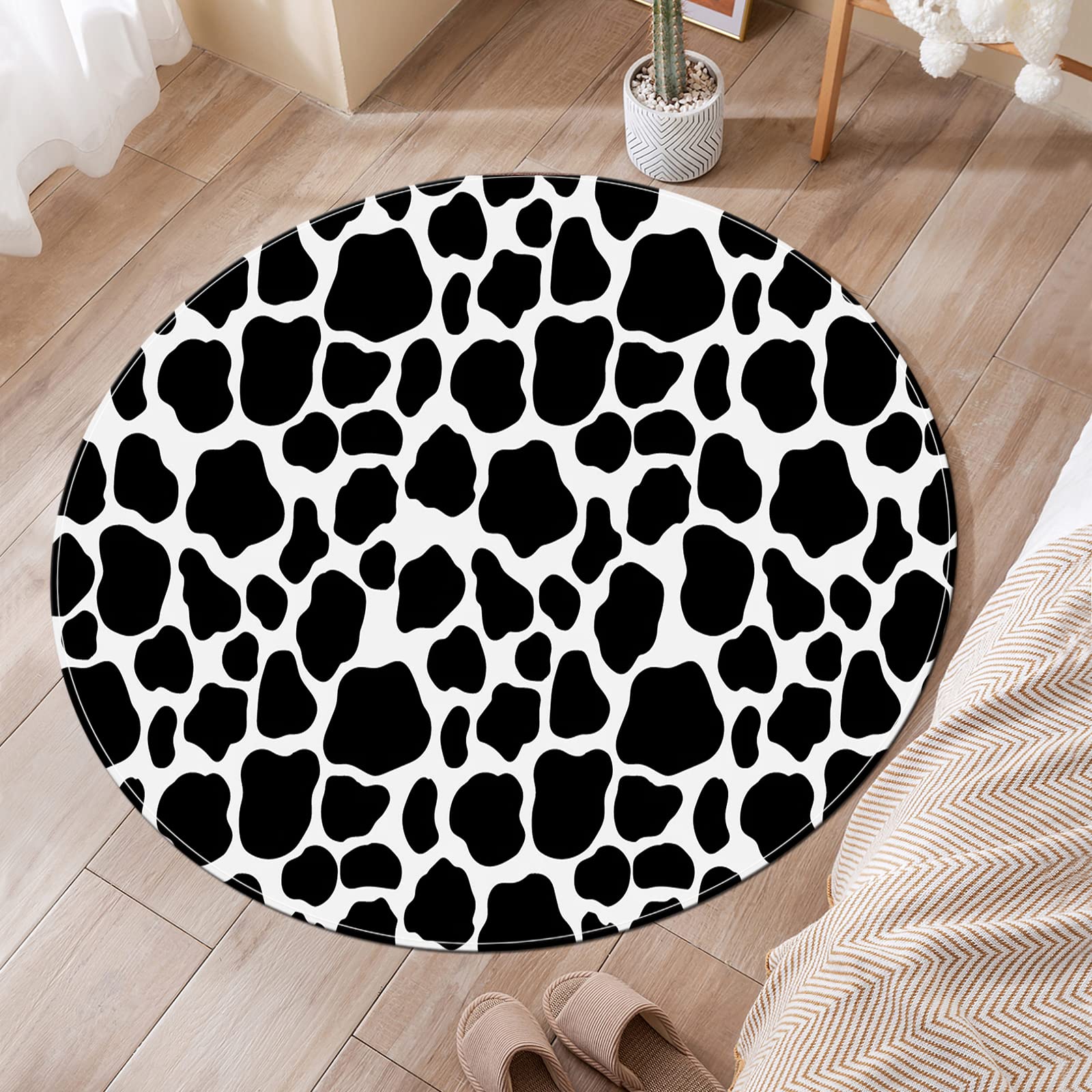 Spotted Dalmatian Print Round Area Rug - Non-Slip Modern Animal Print Rug for Living Room, Bedroom, Nursery, Playroom & Kids Room - Soft Home Decor Rug for Kitchen, Bathroom & High Traffic Areas