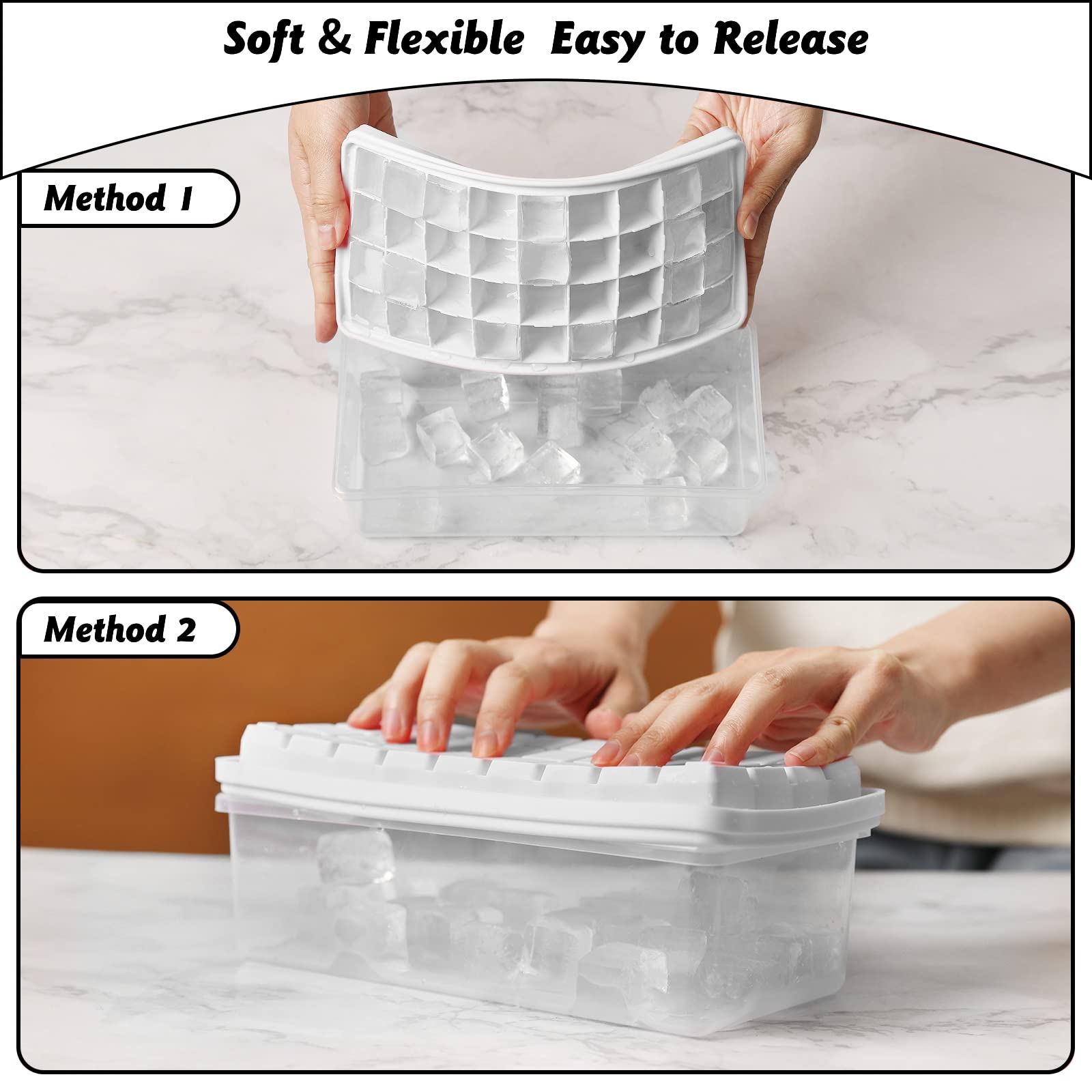 Premium Food-Grade Silicone Ice Cube Tray with Lid & Storage Bin - 36 Small Nugget Ice Molds for Freezer | Leak-Proof Cover & Container | Flexible Easy-Release Design | Perfect for Cocktails, Smoothies & Beverage Chilling