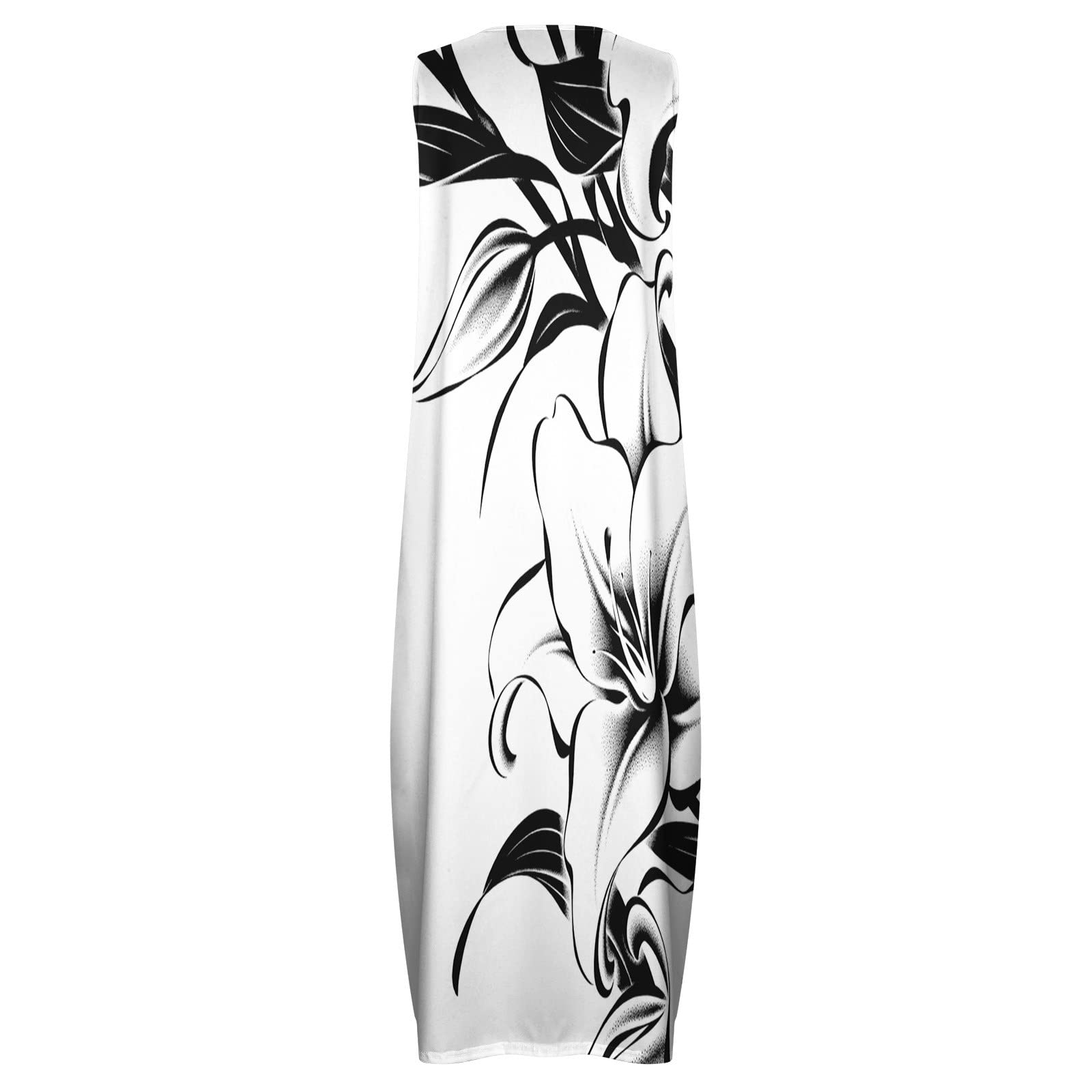 Women's Summer Maxi Dress - Sleeveless Loose Long V-Neck Floral Print Flowy Casual Dress with Pockets | Beach Wedding Vacation Boho Chic Outfit