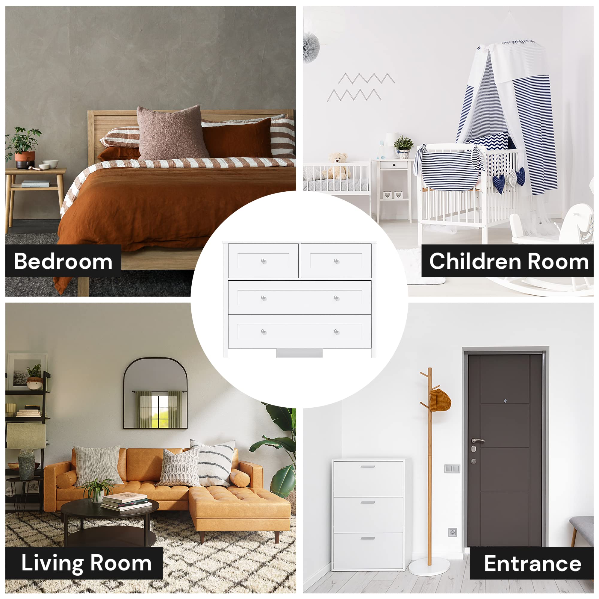 Modern White Dresser with 4 Wide Drawers - Wooden Chest of Drawers for Bedroom, Hallway, Living Room & Closet Organization | Perfect for Home Storage & Bedroom Decor