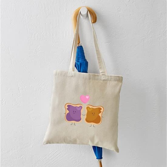 Peanut Butter Loves Jelly Canvas Tote Bag - Eco-Friendly Reusable Grocery Shopping Bag for Women | Perfect for Grocery Store, Beach, Work & Daily Use