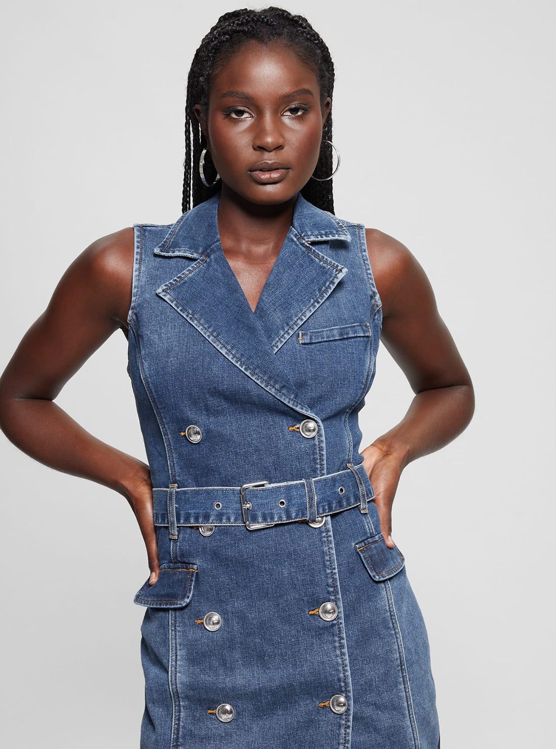Blue Denim Anela Trench Mini Dress for Women - Stylish Casual & Party Wear - Perfect for Date Nights, Brunch Outings and Summer Vacations