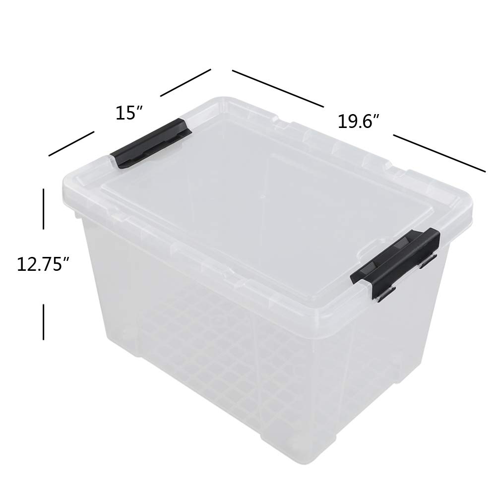 Pekky 50 Quart Clear Plastic Storage Bins with Lids, Wheels & Latching Handles - 4 Pack Large Rolling Storage Containers for Home Organization, Garage, Closet & Moving Supplies