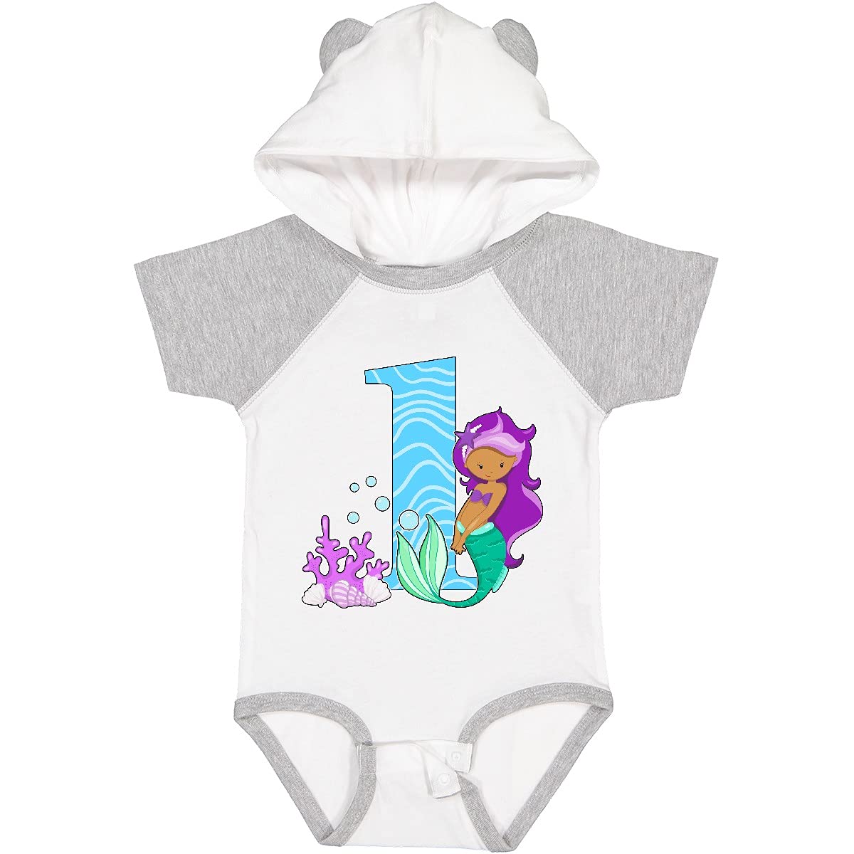 Inktastic First Birthday Mermaid Baby Bodysuit - Cute One Year Old Outfit for Girls, Mermaid Theme Party Wear, Soft Cotton Infant Romper for Birthday Celebrations & Photo Shoots