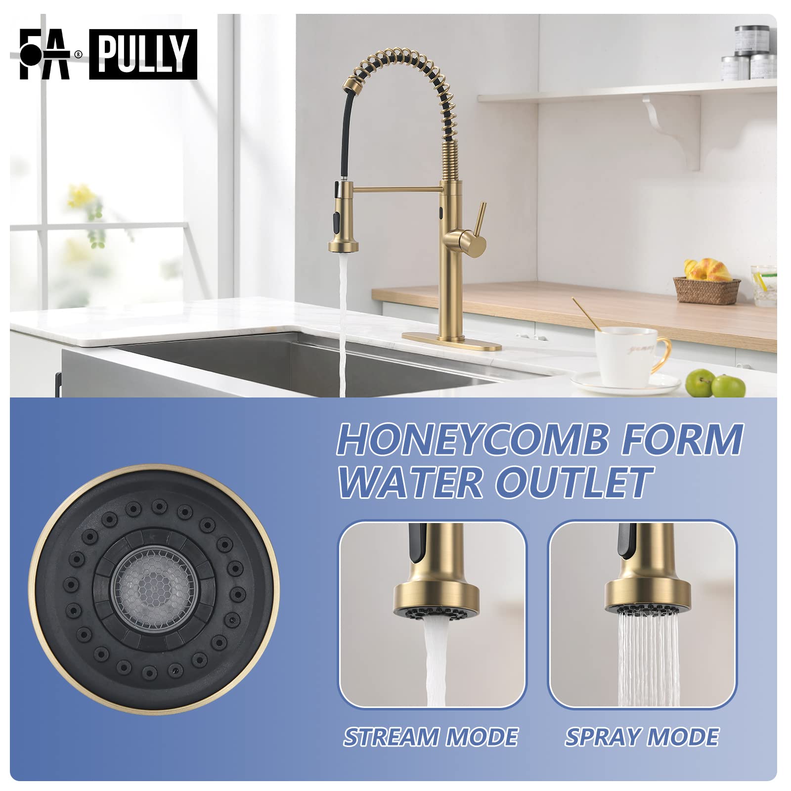 Fapully Touchless Kitchen Faucet with Pull Down Sprayer, Brushed Gold Motion Sensor Smart Single Handle Faucet for Kitchen Sink - Ideal for Modern Homes and Commercial Use