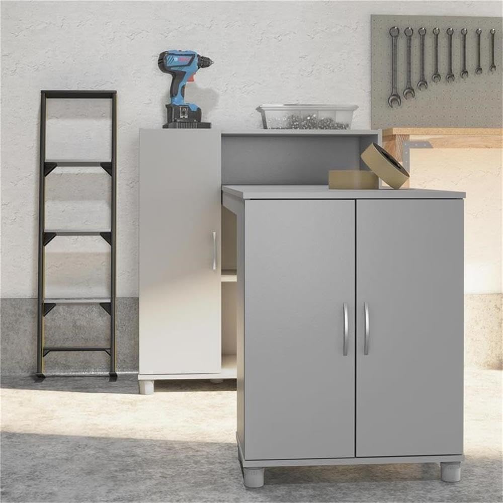 Pemberly Row Transitional Wood Hobby & Craft Desk with Storage Cabinet - Gray Home Office Desk for Artists, Writers & DIY Projects - Perfect for Small Spaces & Craft Rooms