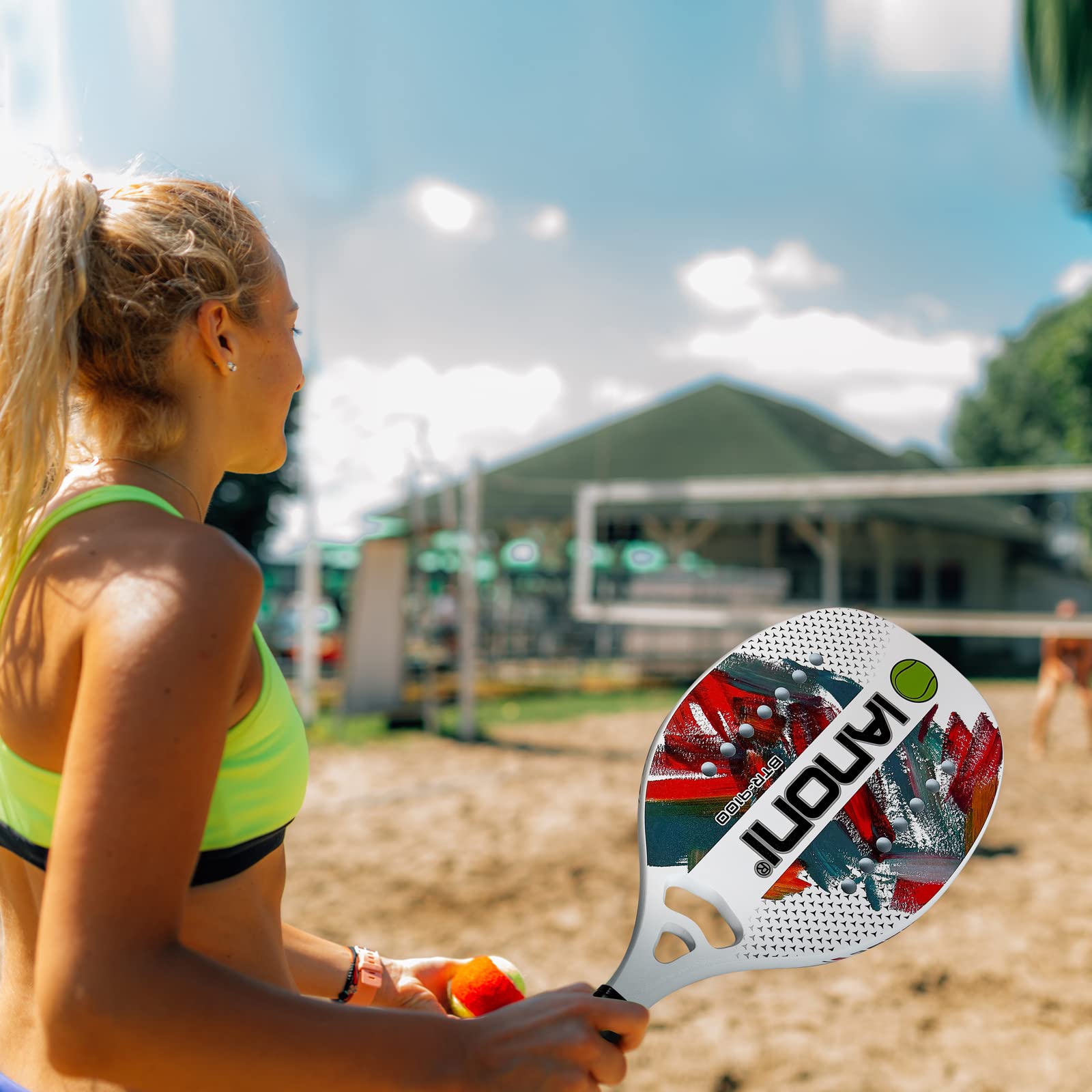Premium Carbon Fiber Beach Tennis Paddle with EVA Memory Foam Core - Lightweight & Durable Racket for Outdoor Beach Games, Backyard Play & Summer Sports Activities