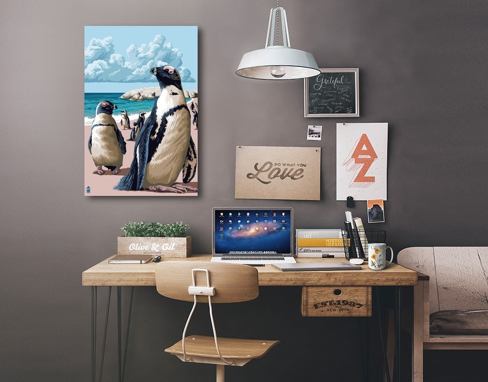 Lantern Press Black Footed Penguins Wall Art - 16x24 Wrapped Canvas Print - Modern Home & Office Decor - Perfect for Living Room, Bedroom, or Nursery