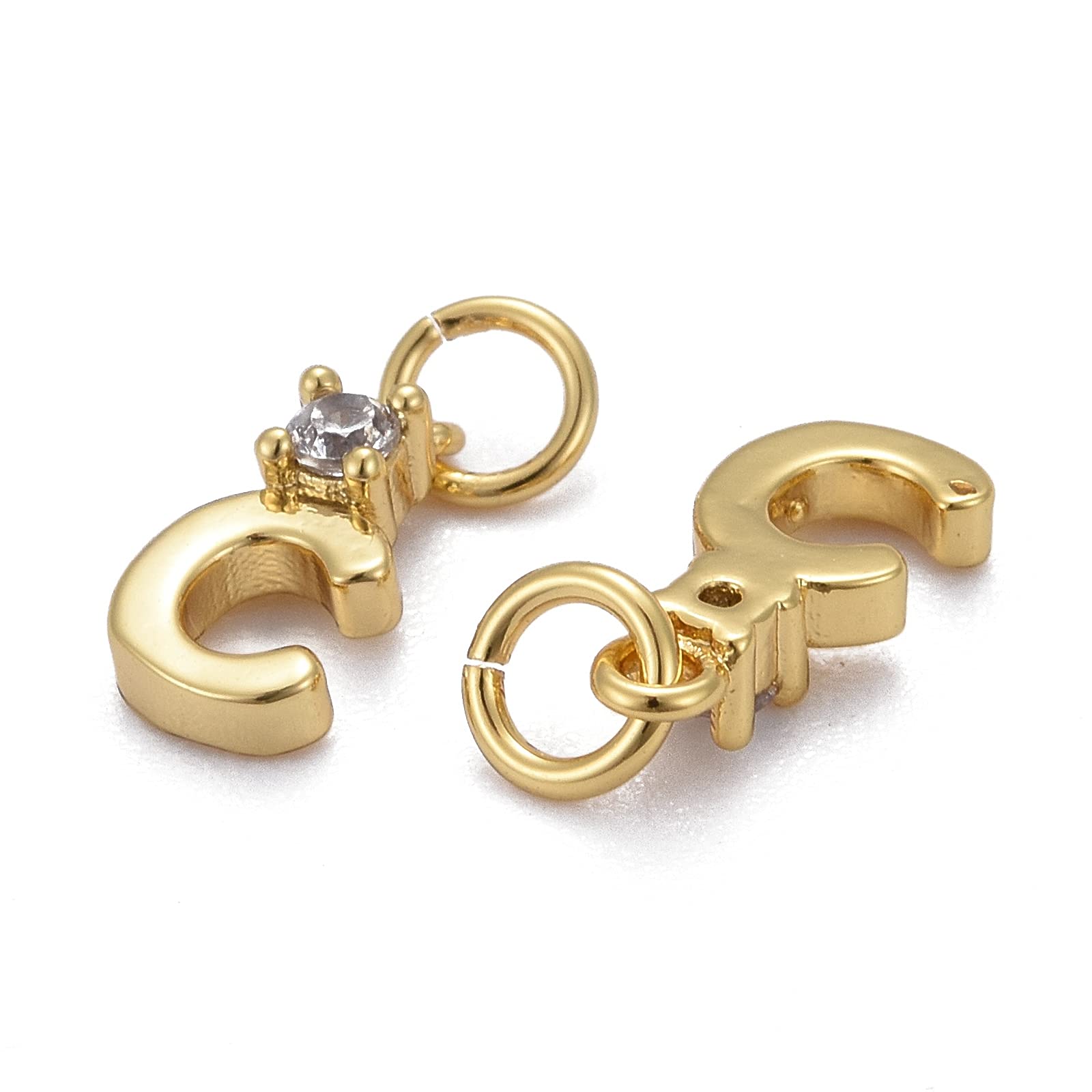 BEEFLYING 10pcs Gold Plated Brass Letter Charms with Crystal Micro Pave Cubic Zirconia - A to Z Alphabet Pendants for DIY Jewelry Making, Bracelets & Necklaces - Perfect for Birthstone Gifts, Personalized Name Necklaces & Craft Projects