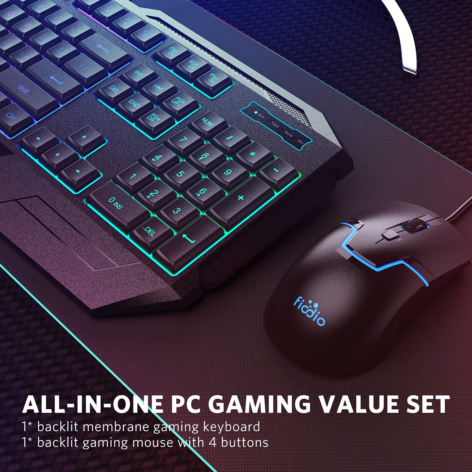 Rainbow Gaming Keyboard & Mouse Combo - 104 Keys, 1600 DPI for PC Gamers - Perfect for Esports & Office Work