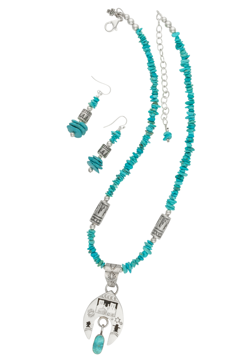 Authentic Jeffrey Nelson Navajo Necklace Set - Handmade Sterling Silver & Turquoise Jewelry for Women | Perfect for Boho Fashion, Western Style & Special Occasions