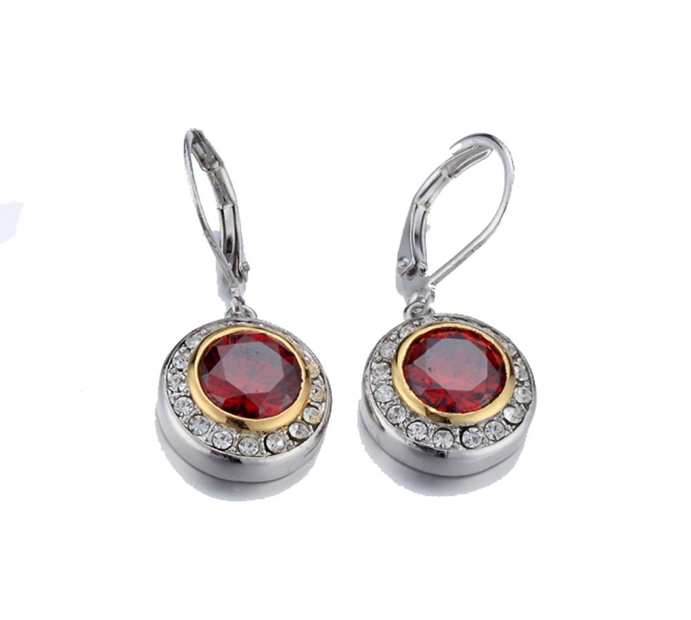 4031360 CZ Fashion Deep Red CZ Drop Earrings 2 Tone Red - Elegant Cubic Zirconia Dangle Earrings for Women, Perfect for Parties, Weddings & Special Occasions