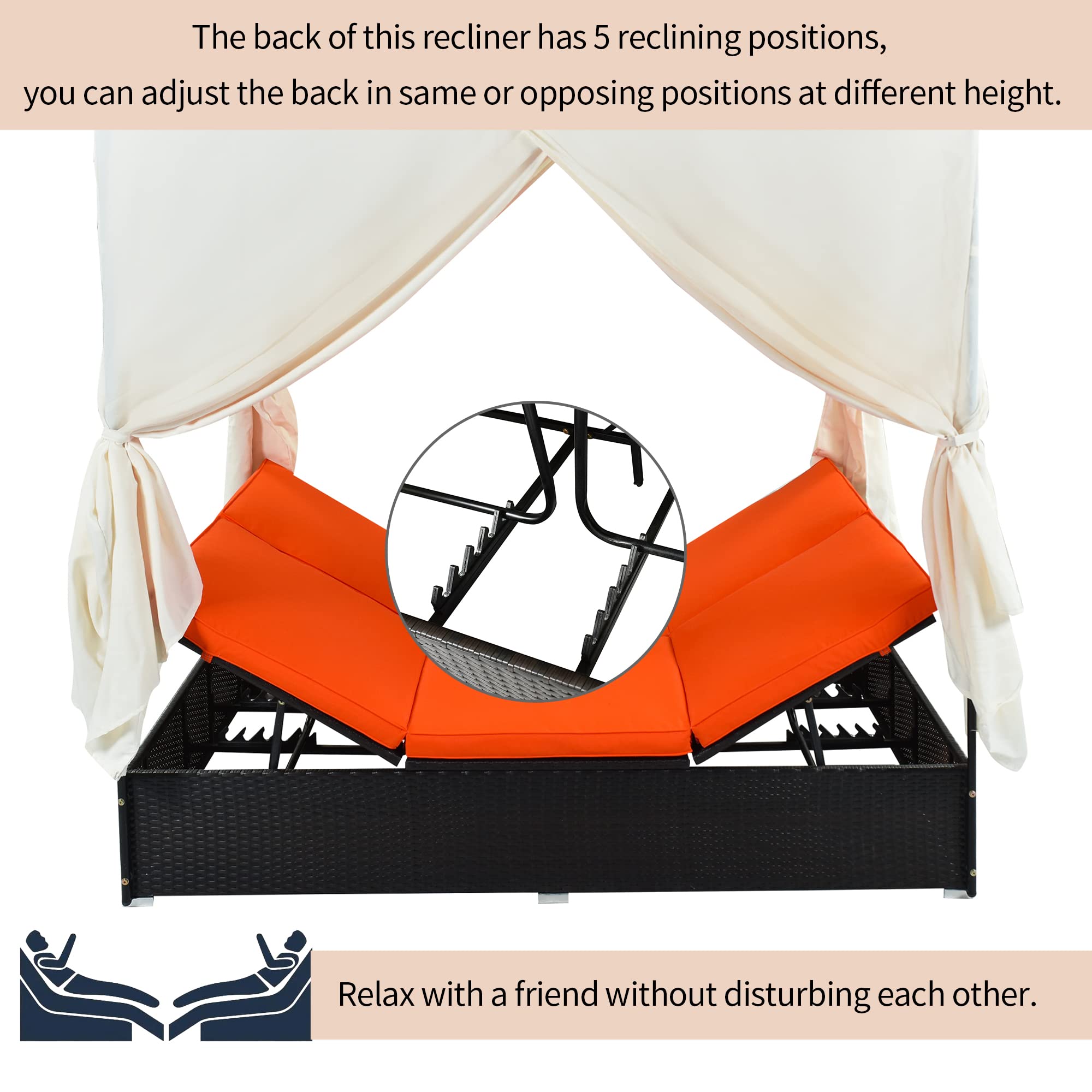 **Adjustable PE Rattan Outdoor Chaise Lounge with Canopy & Cushions – Patio Sunbed Daybed for Backyard, Garden, Poolside – Perfect for Relaxing, Sunbathing & Lounging (2-6 Person Capacity)**