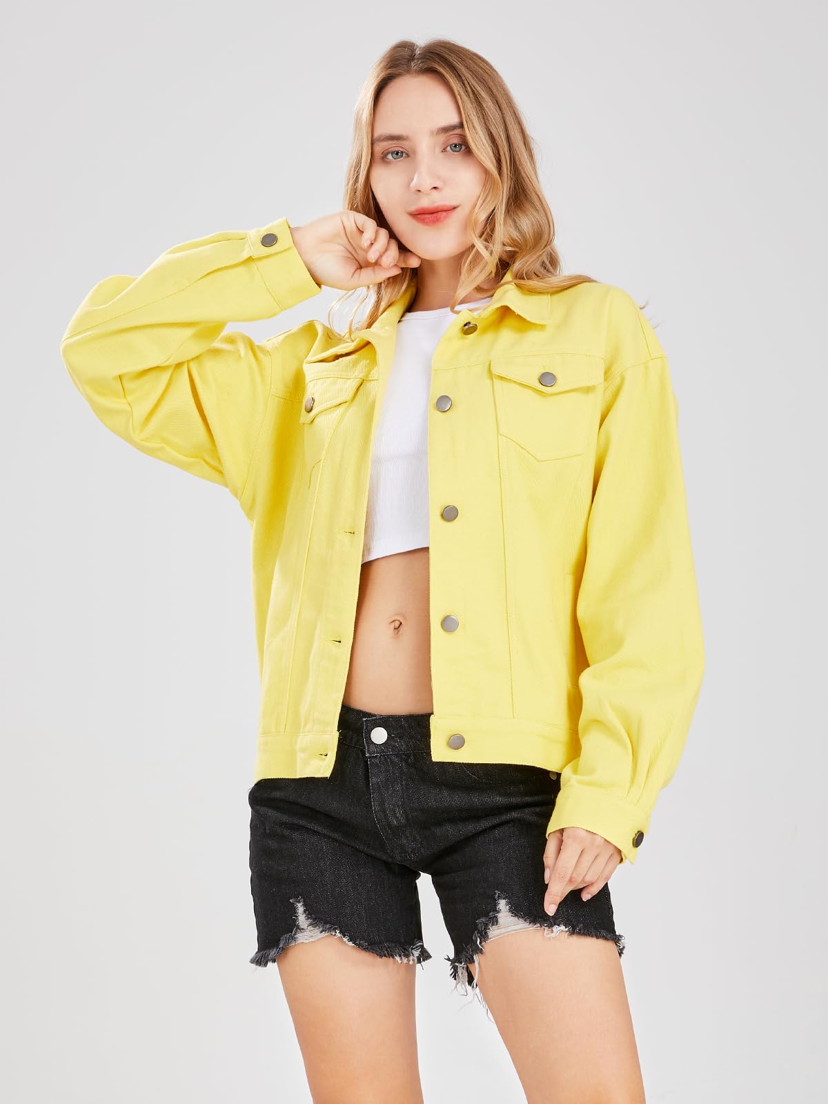 ebossy Women's Candy Color Denim Jacket - Relaxed Fit Casual Jean Trucker Jacket for Spring & Fall | Perfect for Streetwear, Weekend Outings & Layering