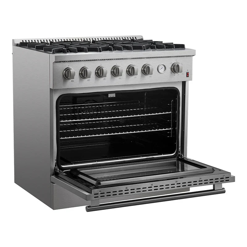 Forno Marco 36 Inch Professional Gas Range with 6 Burners - 5.36 cu.ft. Convection Oven, Stainless Steel & Temperature Gauge (Model FFSGS6277) - Perfect for Home Kitchens & Restaurants