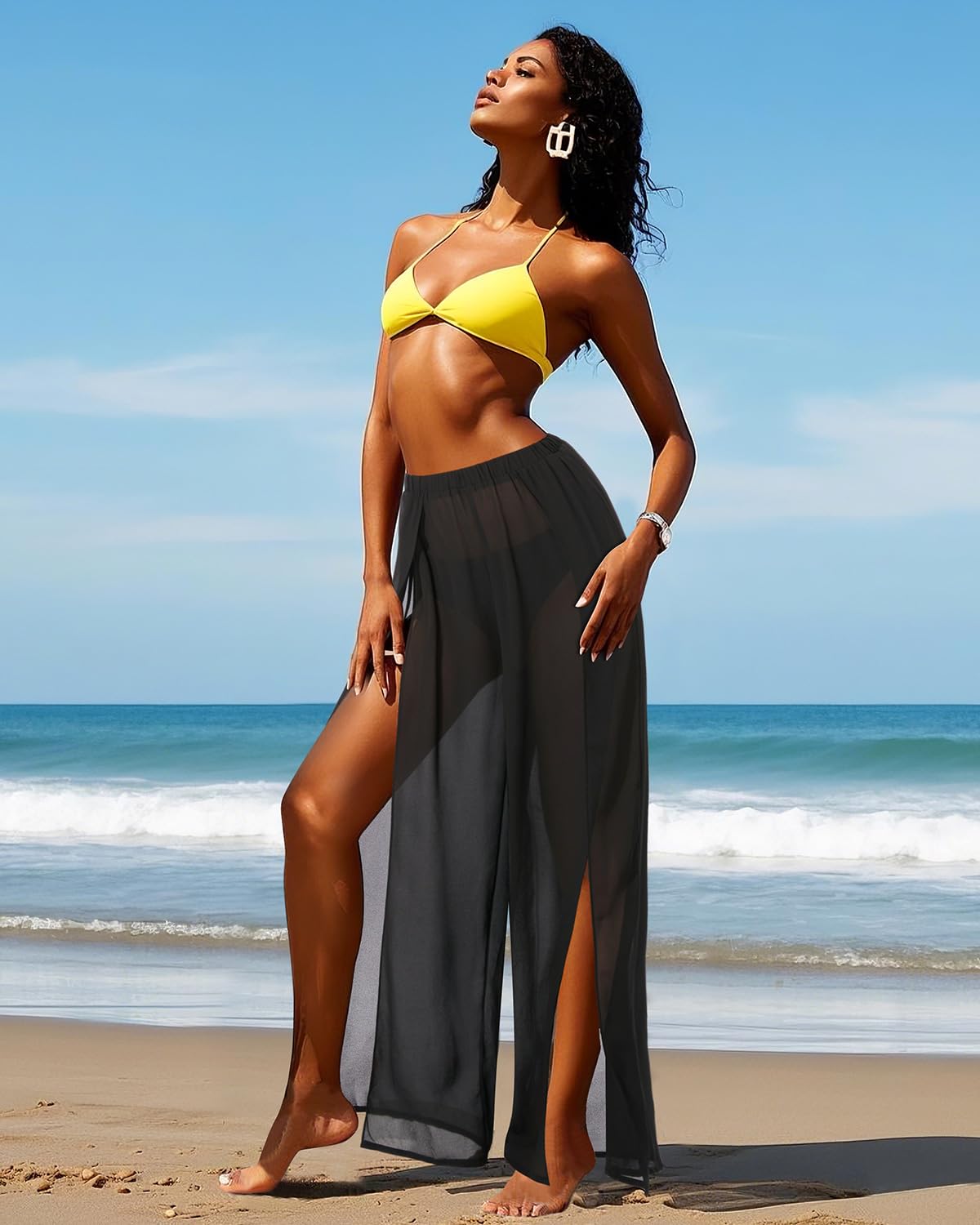 Women's High-Slit See-Through Swim Cover-Up Pants - Stylish Bikini Bottom Coverup for Beach, Pool & Vacation | Quick-Dry Swimwear with Flowy Design