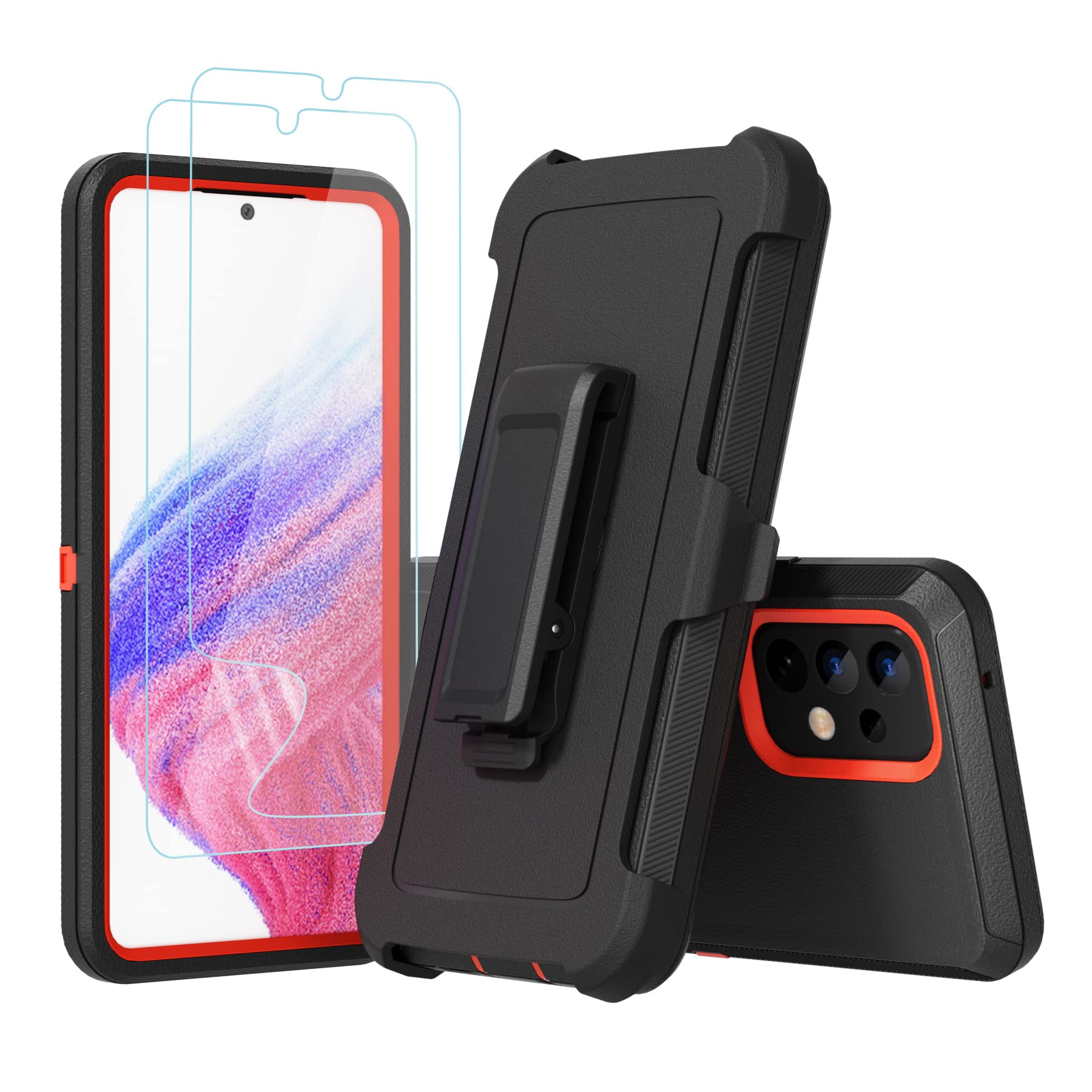 **Shockproof Heavy Duty Rugged Case for Samsung Galaxy A53 5G with Belt Clip Holster & Kickstand - Full Body Protection (Orange) - Perfect for Outdoor, Work & Active Lifestyle**