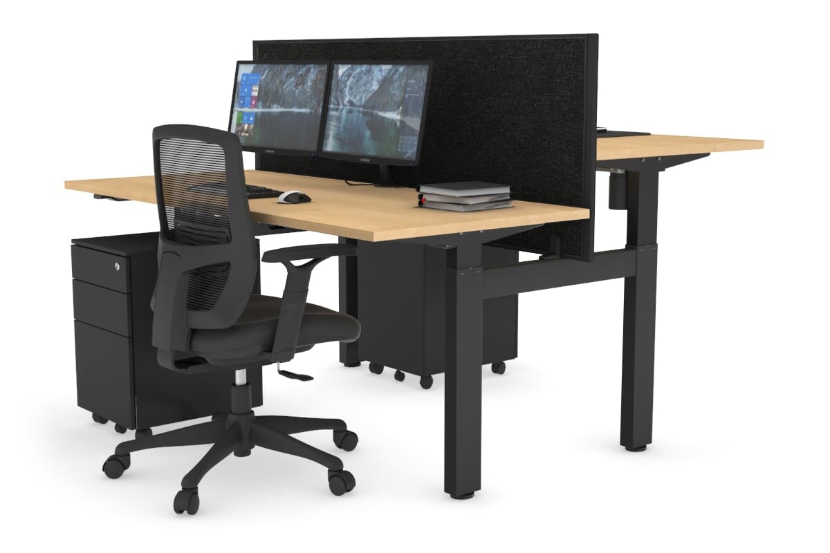 Adjustable 2-Person H Bench Workstation - Black Frame [1400L x 700W] for Office, Home, or Co-Working Spaces - Ergonomic Height Adjustment for Comfortable Seating