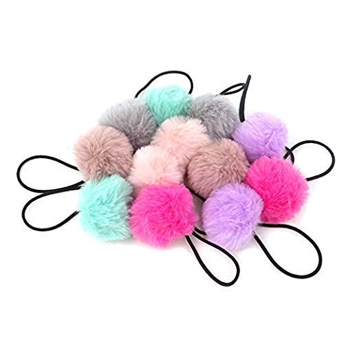 5-Pack Elastic Fur Pompom Hair Ties for Toddlers & Baby Girls - Soft Hair Bows, Ponytail Holders with Small Ropes (Multiple Colors) - Perfect for School, Parties & Everyday Hair Accessories