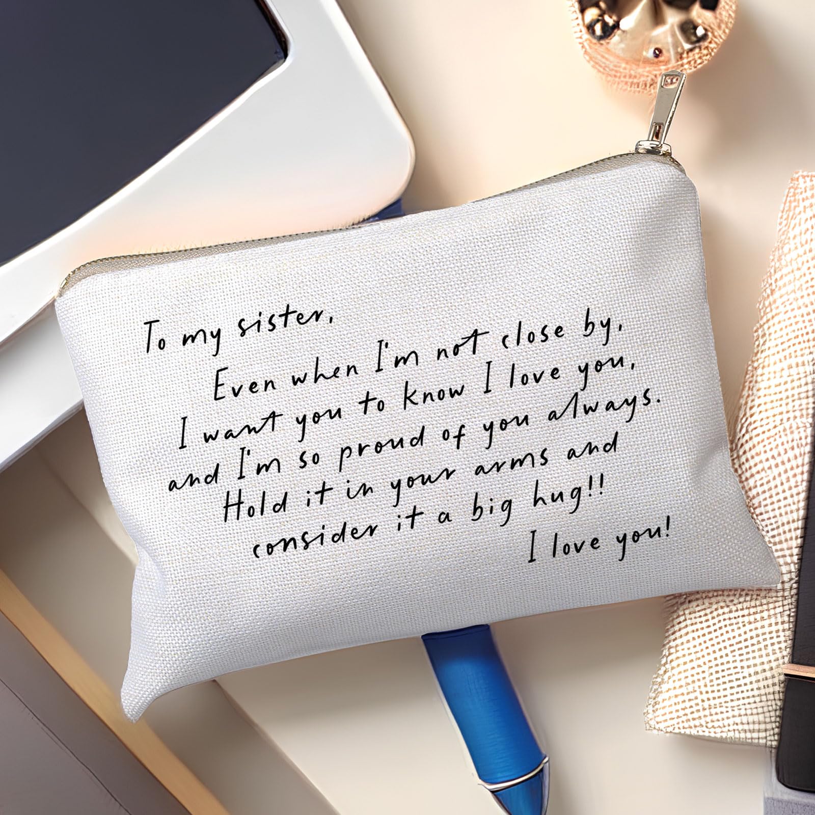Personalized Makeup Bag for Sister - Unique Long Distance Birthday Gift Idea for Sisters | Christmas Present for Sister | Perfect for Travel, Cosmetics & Everyday Use