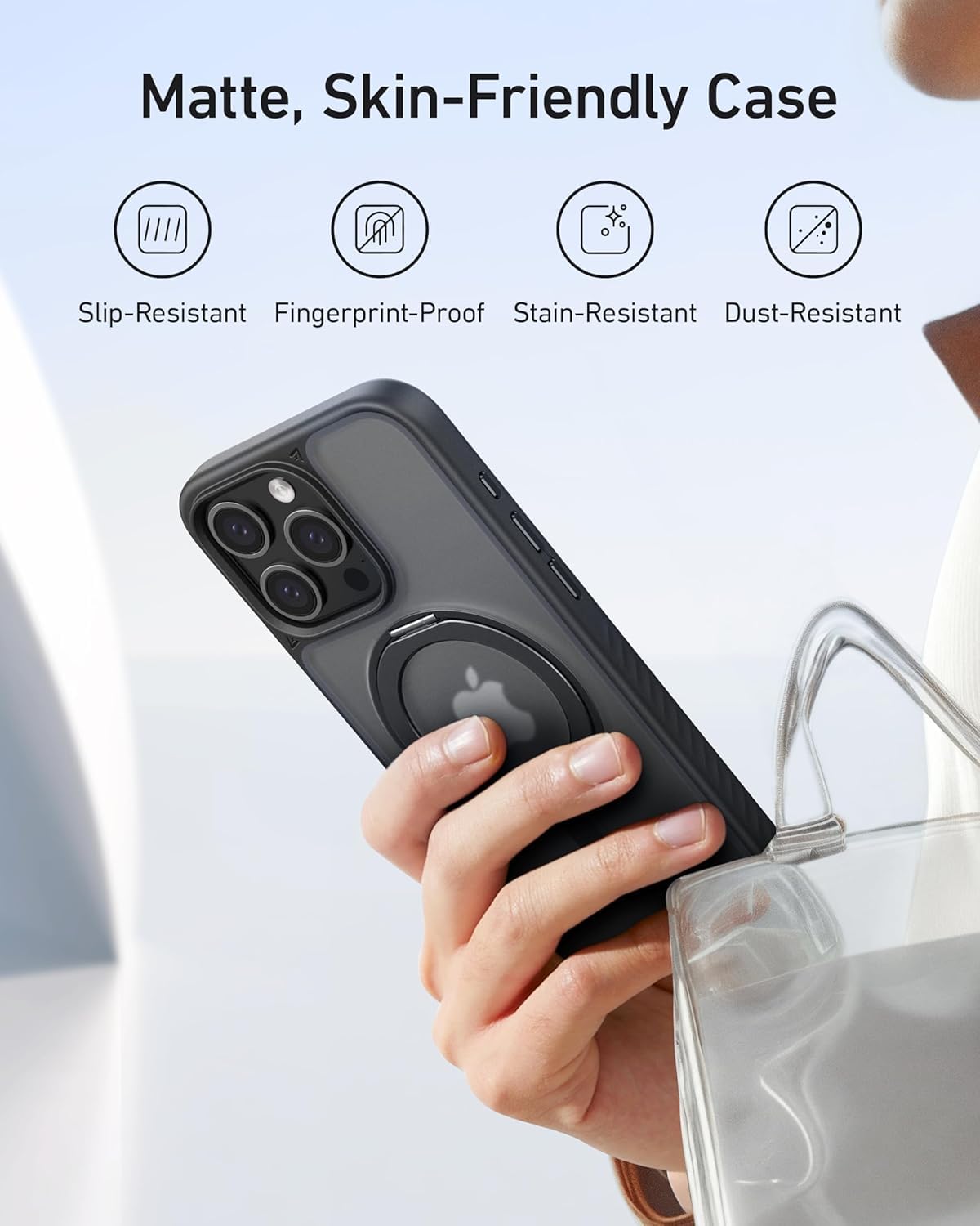 Anker Ultra Magnetic iPhone 15 Pro Case with 360° Ring Stand - Military-Grade Shockproof & MagSafe Compatible Phone Cover (Black) | Perfect for Work, Travel & Everyday Protection