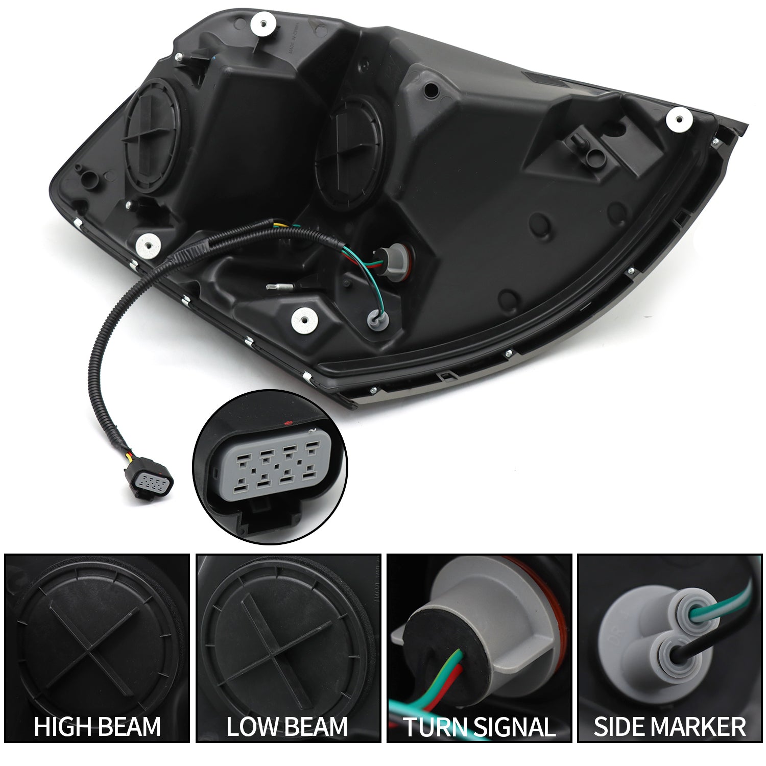 2004-2017 Volvo VNL Black Headlight Assembly - Right Passenger Side with Halogen Bulbs | Replacement for Night Driving & Truck Lighting Upgrade