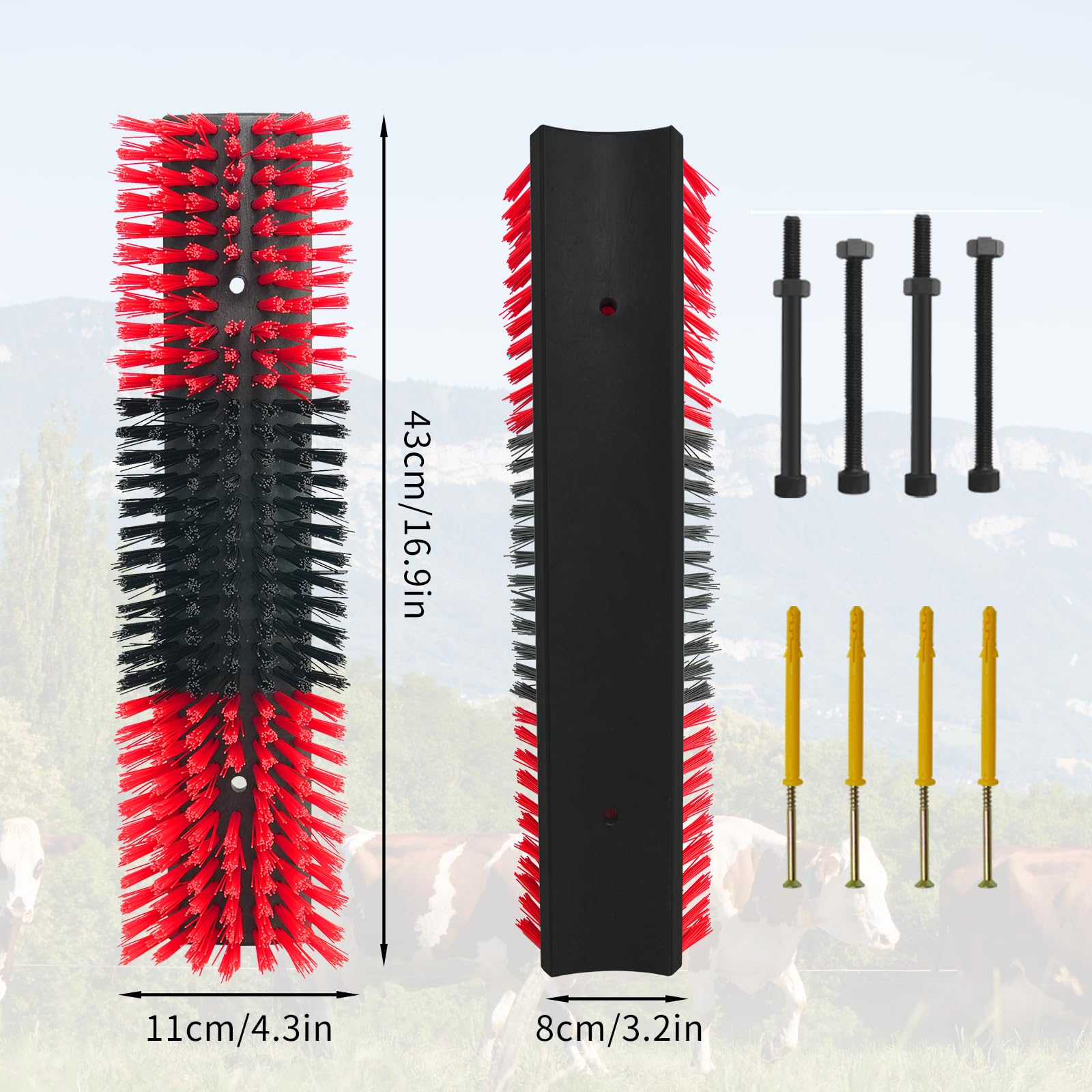 Livestock Scratch Brush with 4 Screws - Durable Animal Back Scratcher for Cows, Cattle, Sheep, Horses & Pigs - Massage Grooming Tool for Barn, Stable & Farm Use